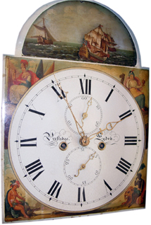 English Tallcase Rocking Ship Clock Signed "Prestidge, Eydon" - Antique Clocks Guy 